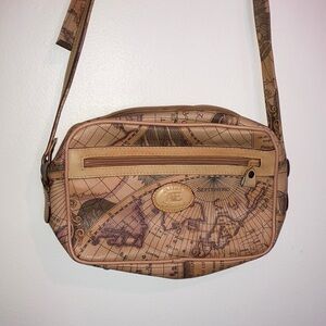 Vintage Allan Edward World Map Crossbody Purse Travel Globe Bag 80s 90s